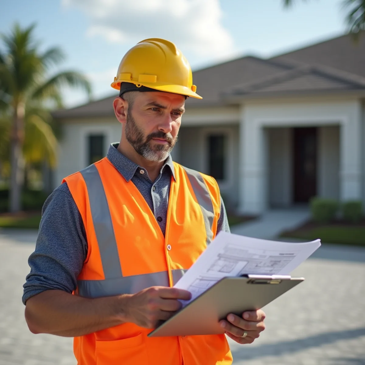Licensed roofing contractor conducting roof inspection and verifying compliance specifications in Palm Bay FL
