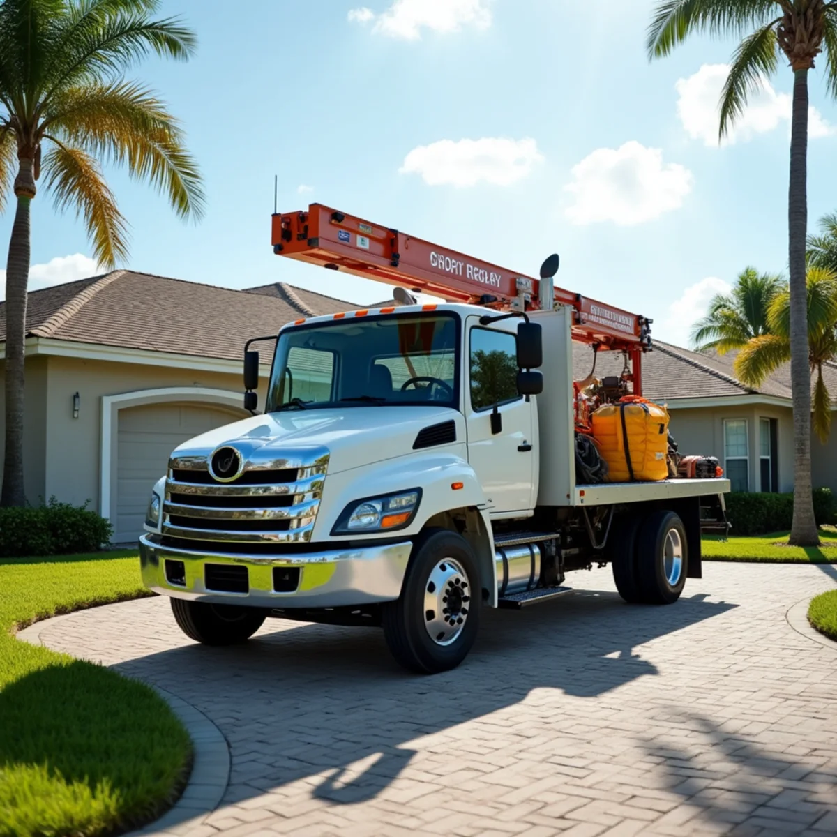 Rising Roofers utility service vehicle staged in Palm Bay FL
