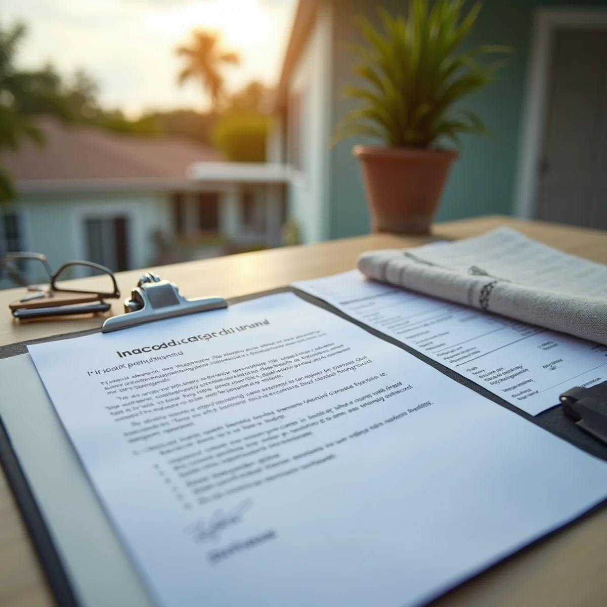 Homeowner reviewing Florida insurance policy renewal inspection notice regarding roof age