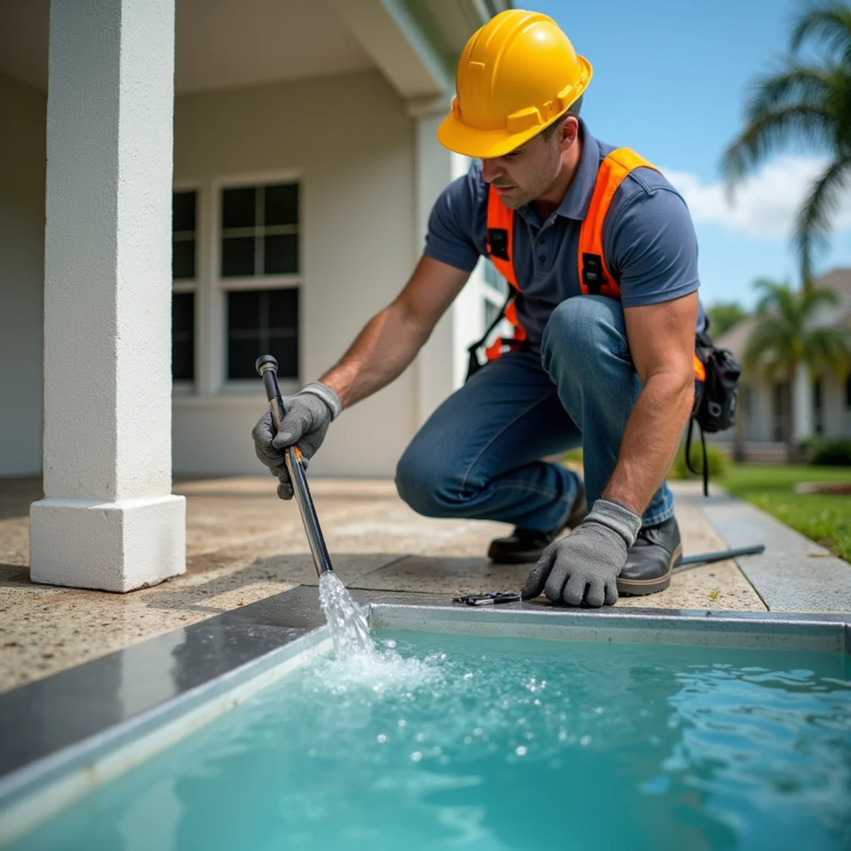 Testing water drainage and counter-flashing along low-slope lanai roof junction