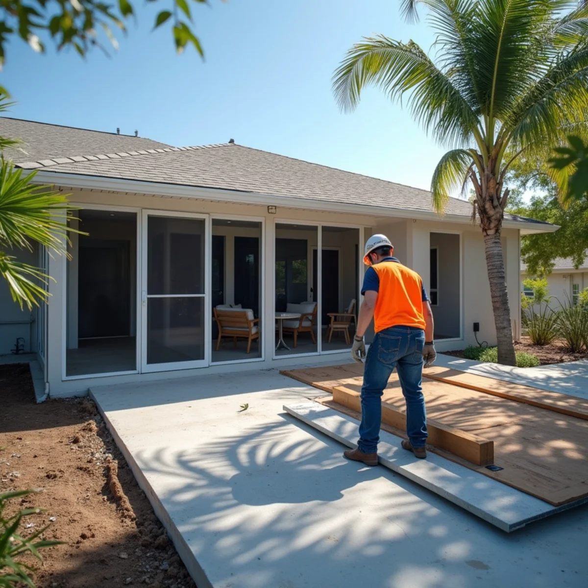 Repairing low slope patio addition roof transition flashing in Palm Bay