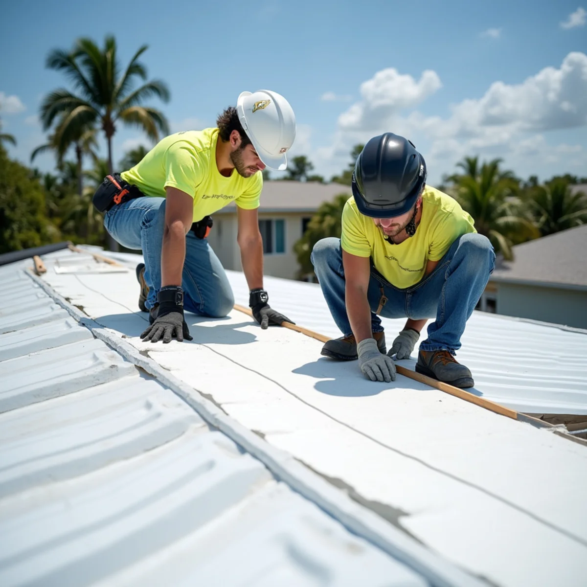 Installing rigid foam insulation boards and white TPO membrane across manufactured home roof