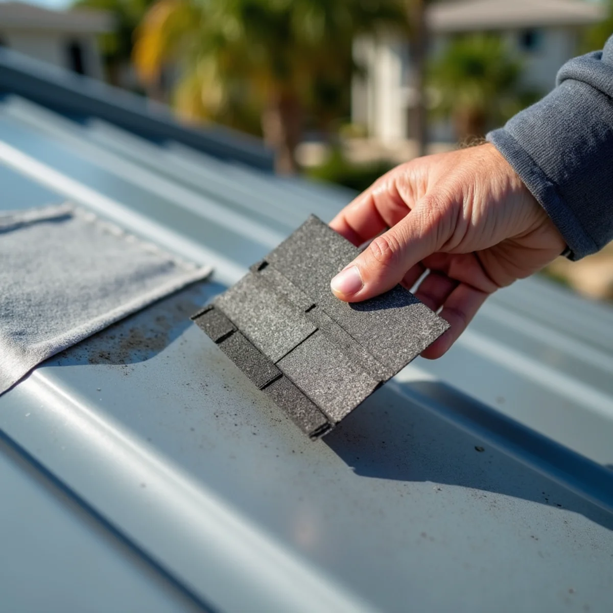 Comparing architectural dimensional shingle and standing seam metal panel samples