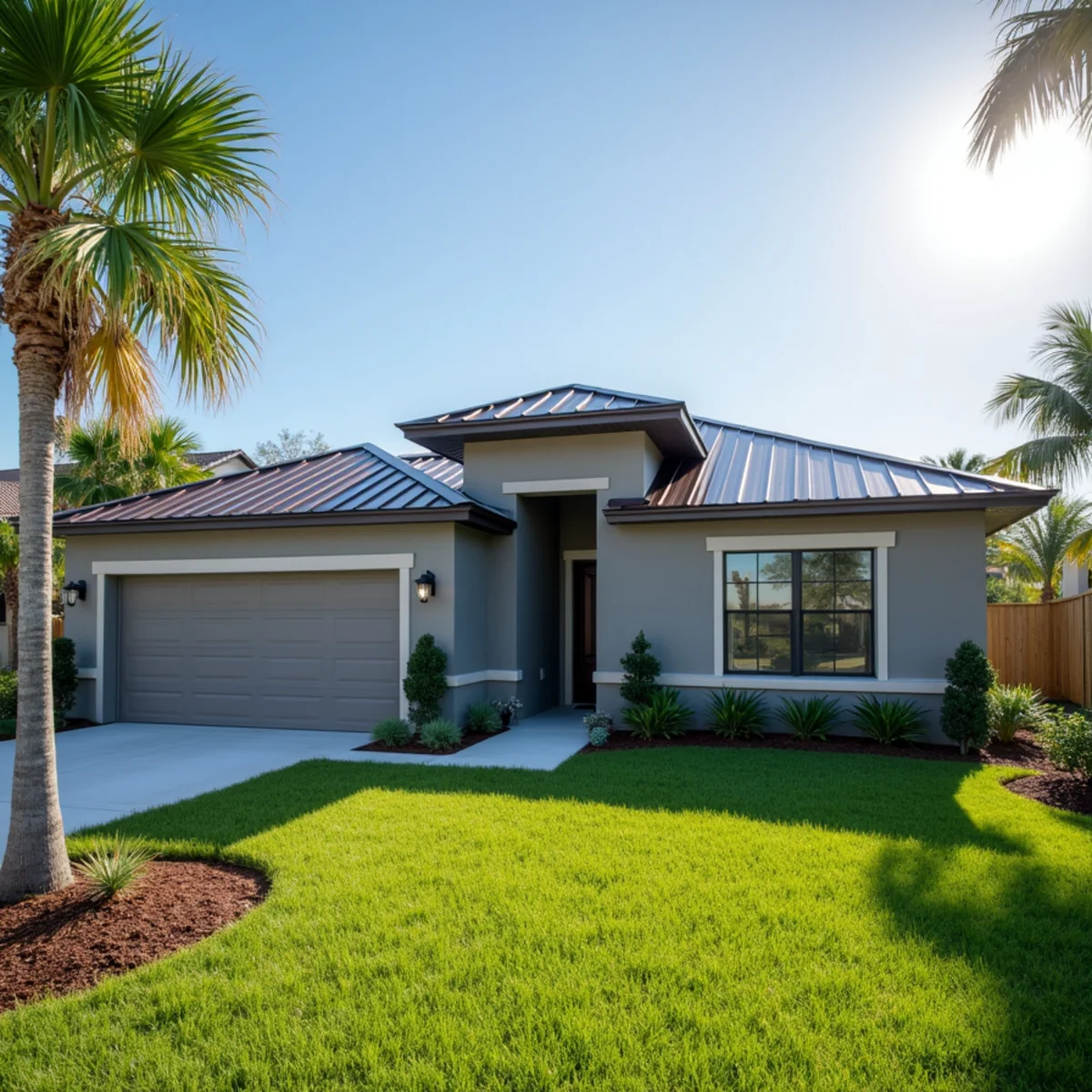 Modern standing seam metal roof installed on a residential coastal home in Palm Bay