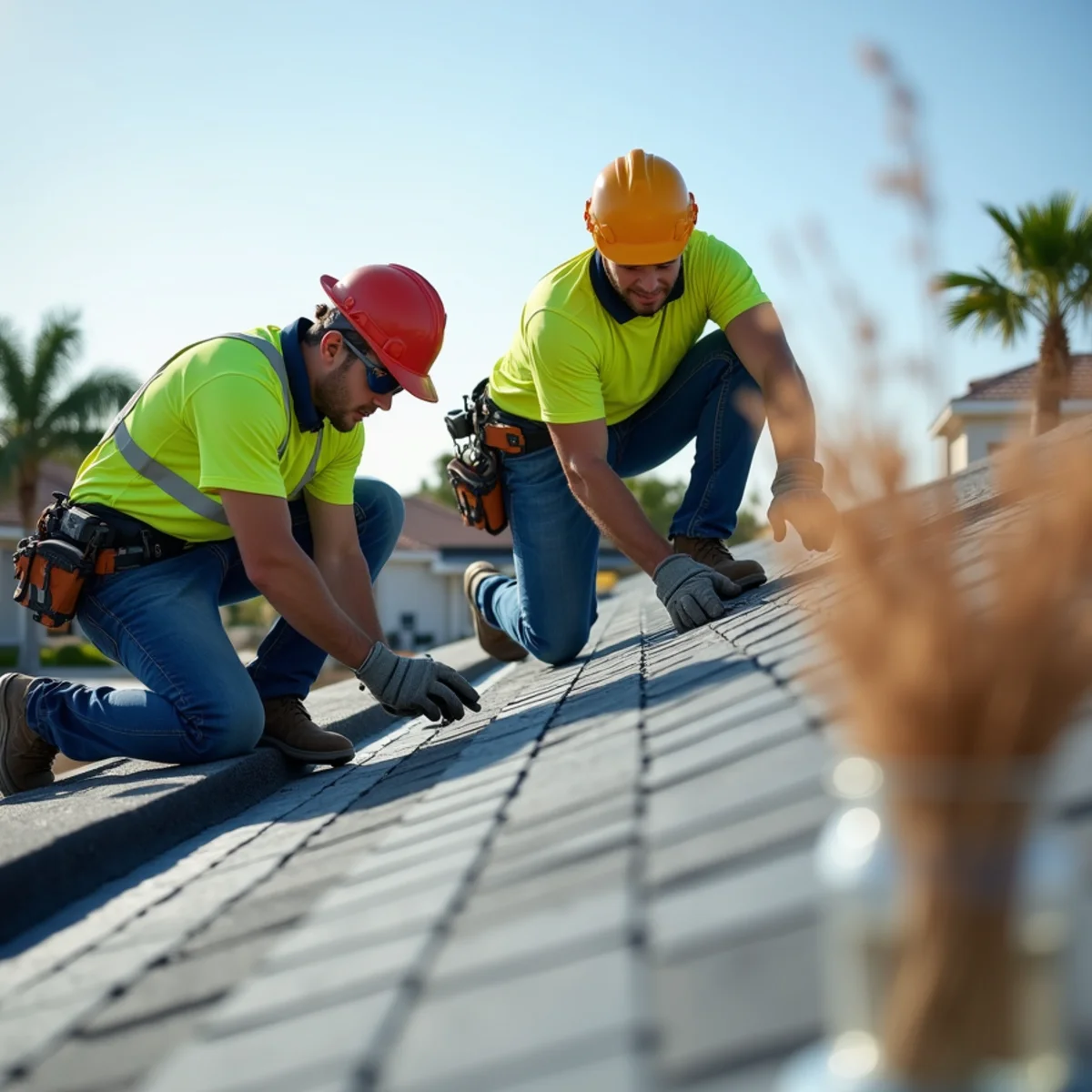 Licensed roofing crew installing grant-qualifying hurricane-rated secondary water barrier