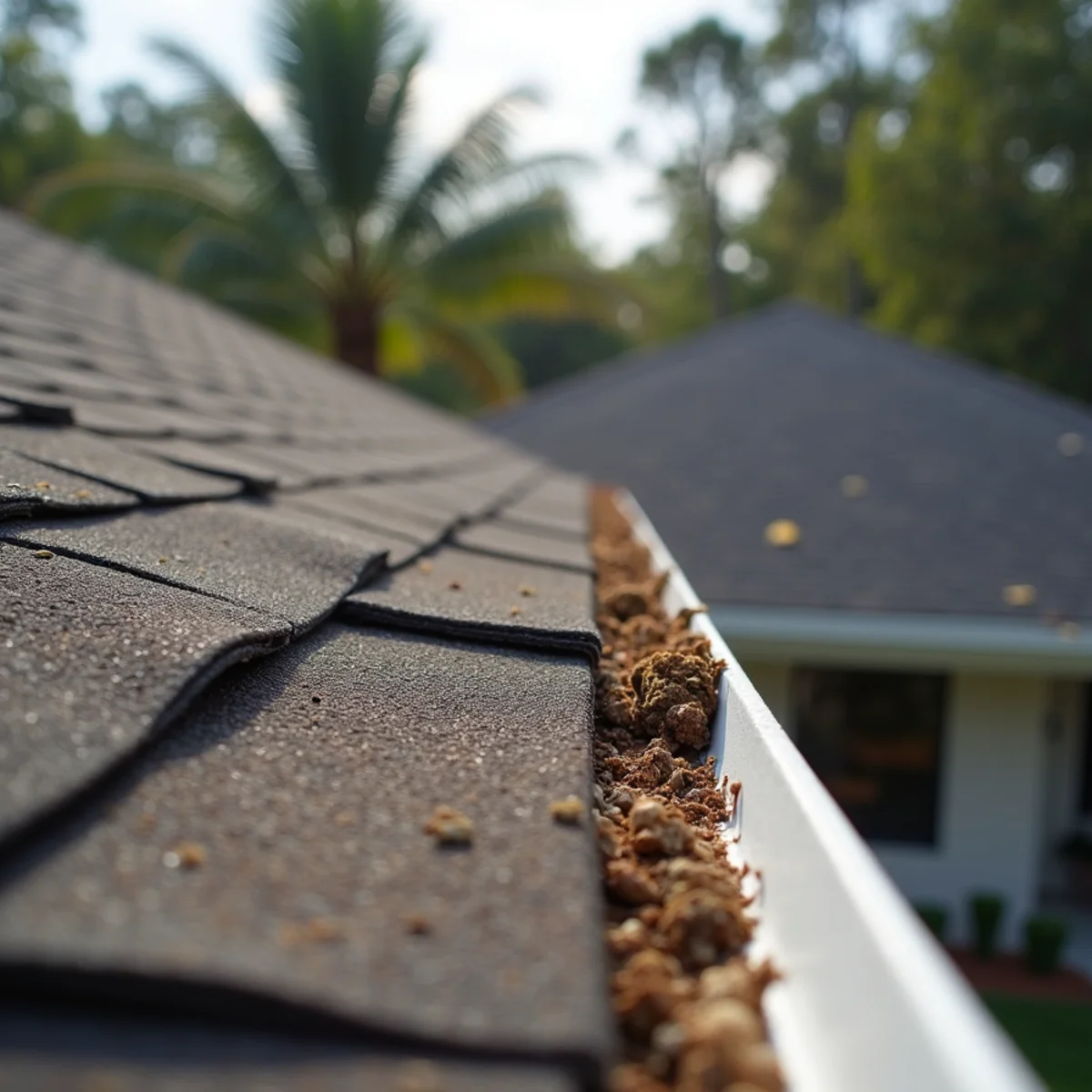 Twenty-year-old asphalt shingles showing curved tabs and thermal surface cracking