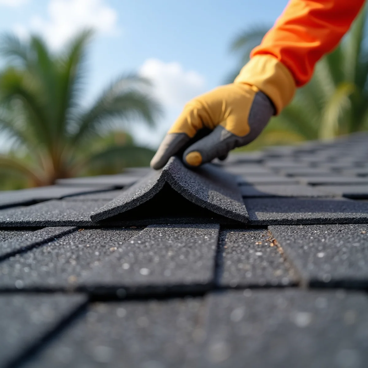 Demonstrating brittle shingle tab cracking during gentle flexibility field test