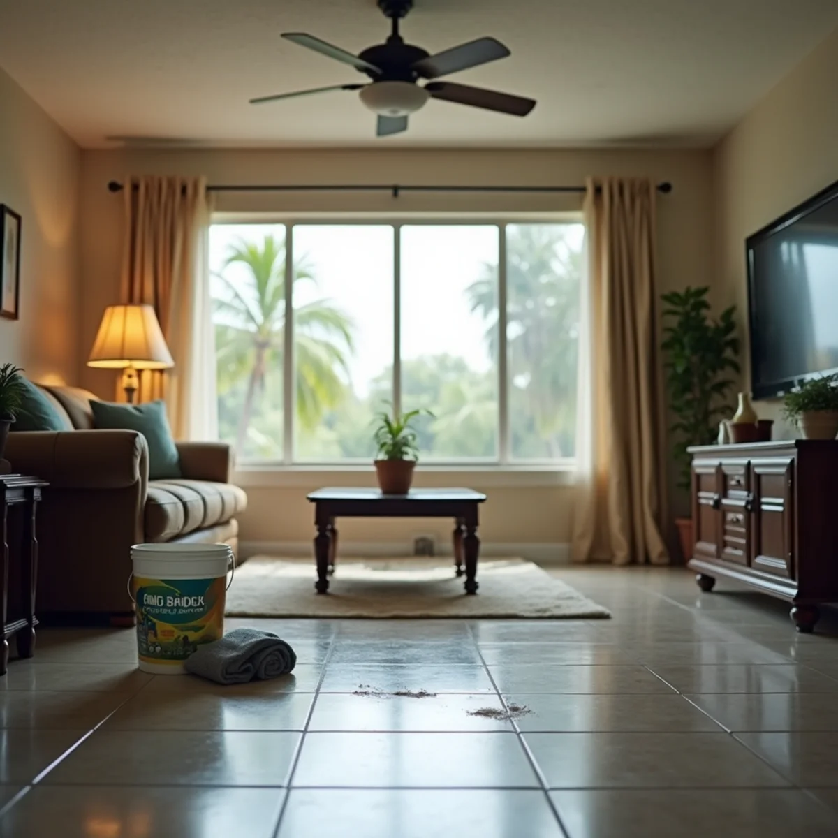Interior emergency ceiling water containment and drywall moisture protection in Palm Bay