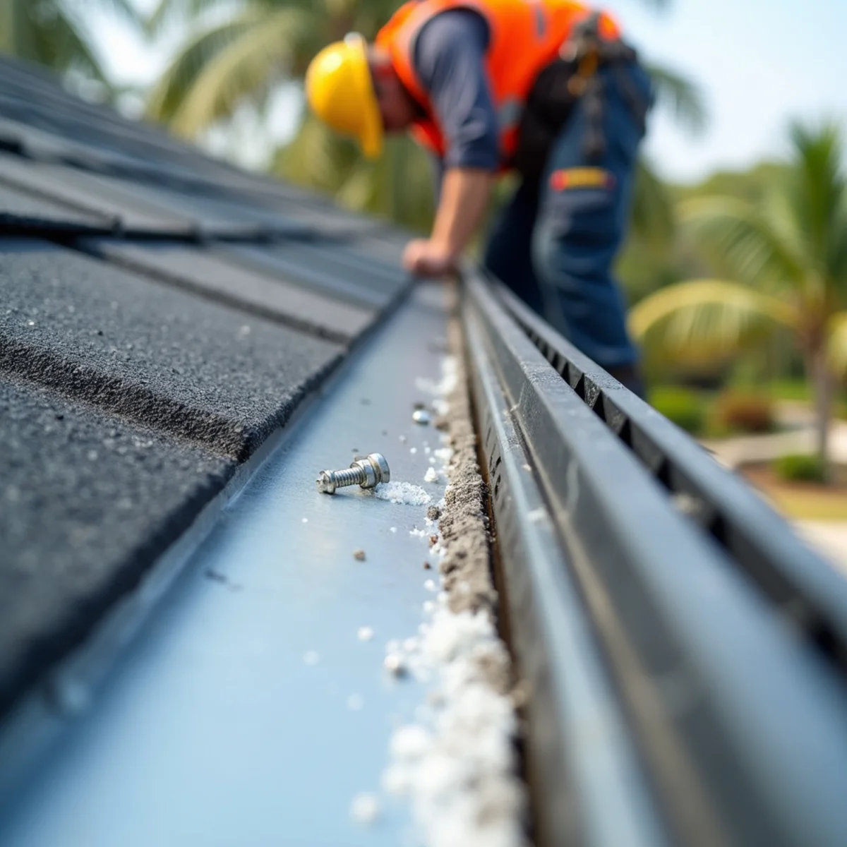 Stainless steel fasteners and salt-spray resistant flashing installed on a Satellite Beach barrier island residence