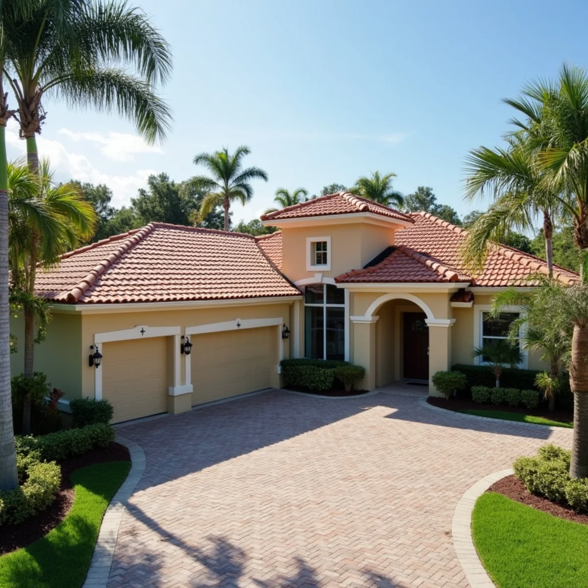 Stucco home in Bayside Lakes Palm Bay featuring Spanish barrel tile roof