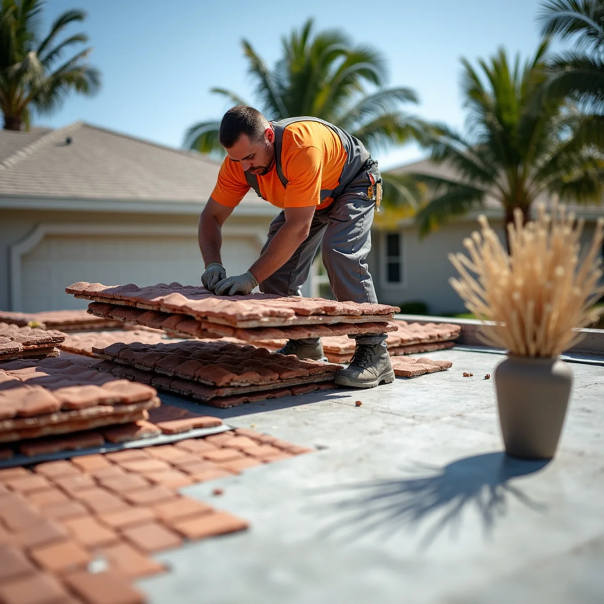 Carefully lifting intact tiles and replacing deteriorated underlayment during tile repair